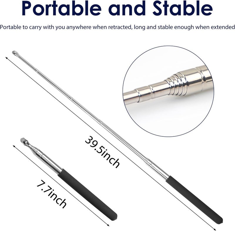 lyforx Retractable Teacher Pointer 𝟑𝟗.𝟓'', Pointer Stick with 𝗦𝘁𝘆𝗹𝘂𝘀 Smooth Sensitive Tablet Pen Stylus Pen, Teacher Coach Presenter Pointer Black - Image 2